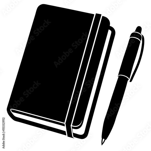 A notebook and pen icon silhouette vector art illustration