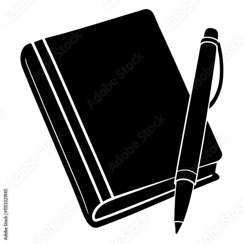 A notebook and pen icon silhouette vector art illustration