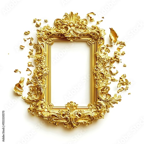 Ornate Golden Frame Partially Shattered Isolated