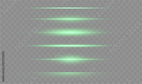 Green line light effect. Golden glowing neon lines. The green glow of dust and glare. Flash of light. gold dust bokeh. Gold confetti shimmers on a dark background.	
