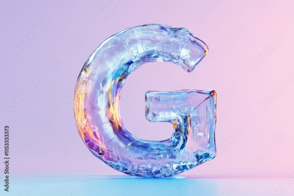 The letter G is made of ice and is floating in the air The letter G is made of ice and is floating in the air