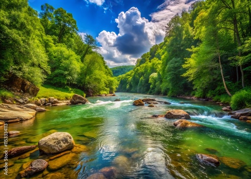 Serene Dayton, Tennessee: Downstream Richland Creek Scenic View with Copy Space photo