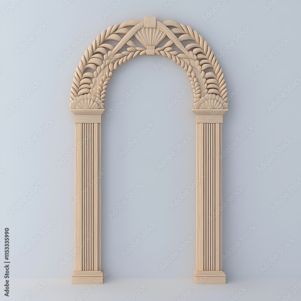 Naklejka premium Elegant Wooden Archway with Fluted Columns and Intricate Carving