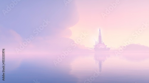 Oil drilling platform standing tall in the vast ocean, symbolizing human innovation and the quest for energy amidst nature's vastness.