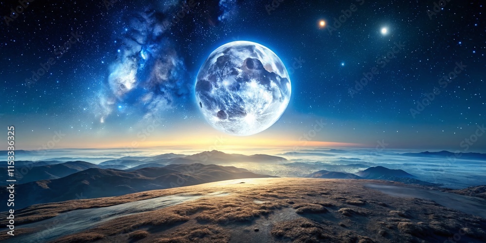 Obraz premium Serene Lunar Landscape: Majestic Full Moon on a Clear Night - Stock Photo