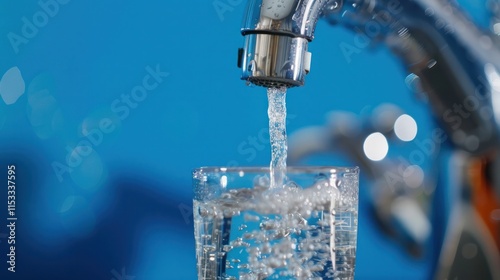water tap refill pouring flow from faucet drop in glass close up