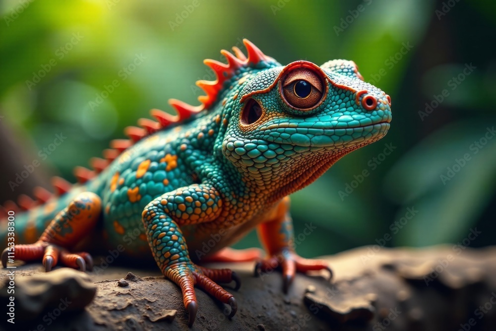 Obraz premium Reptilian predator donning trendy shades in vibrant tropical setting, colorful, neon background