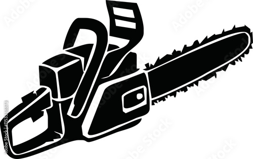 Chainsaw on white background. Lumberjack tool. Woodcutter saw sign. flat style.