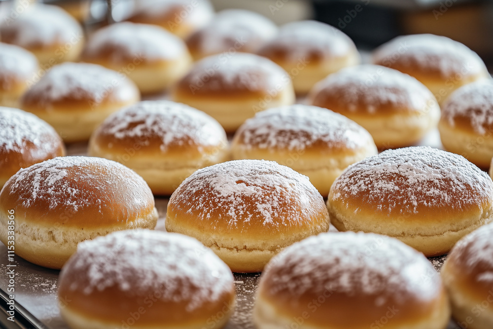 Traditional Krapfen, Berliner, Paczki, and Sufganiyah in a Modern Bakery Factory – Festive Pastries for Carnival, Fasching, and Shrove Tuesday Celebrations Traditional Krapfen, Berliner, Paczki, and Sufganiyah in a Modern Bakery Factory – Festive Pastries for Carnival, Fasching, and Shrove Tuesday Celebrations