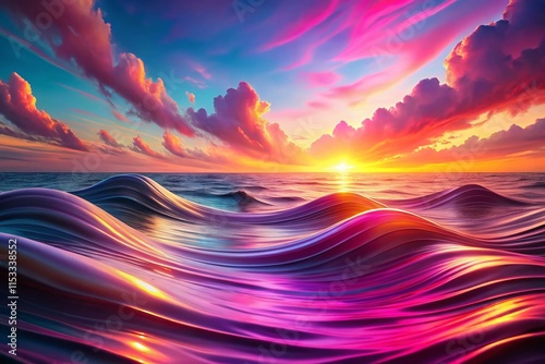 Serene Pink & Purple Sunset with Vibrant Multicolored Gradient Waves - Abstract Landscape