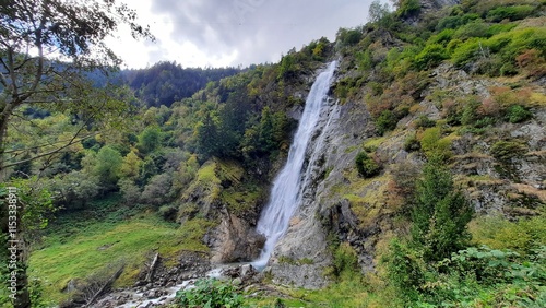 Naturno, Italy, 10.07.2024, waterfall in the Alps photo