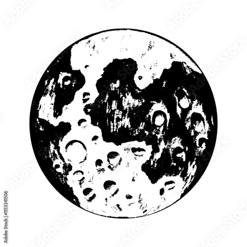 Hand drawn full moon isolated on white background