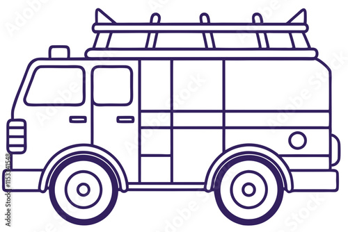 Fire Truck Line Drawing vector illustration 