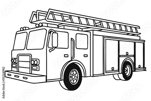 Fire Truck Line Drawing vector illustration 