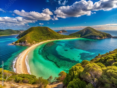 Shoal Bay Tomaree Panoramic Coastal Landscape, Australia - 180 Degree View photo