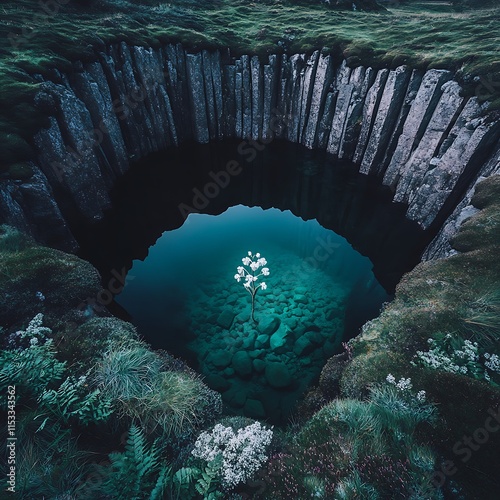 White Orchid Blooms in a Volcanic Rock Pool photo