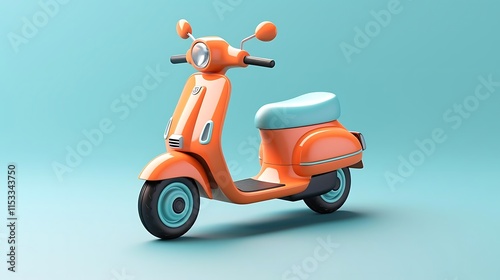 Orange retro scooter on light blue background. photo