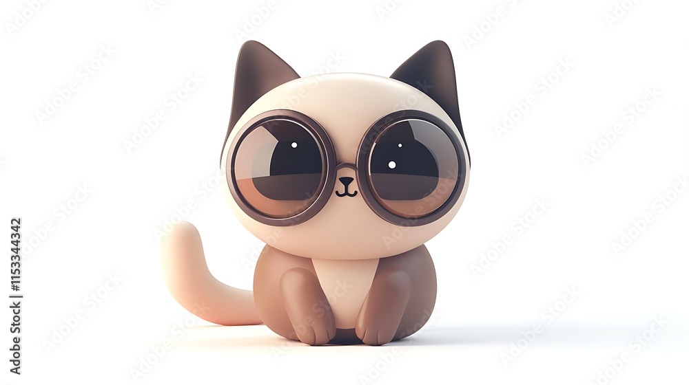 Adorable 3D rendering of a cute cartoon cat wearing sunglasses. Adorable 3D rendering of a cute cartoon cat wearing sunglasses.