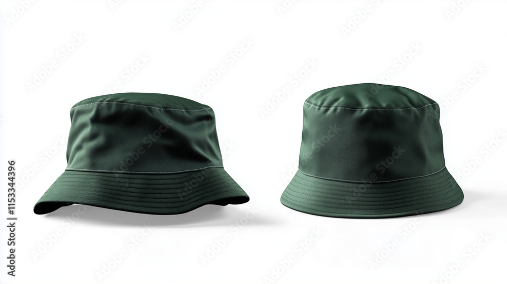 Fototapeta premium Green bucket hat mockup front and back view isolated on white background for brand presentation