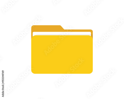 3d yellow folder icon. File folder icon. Document binder data archive. Office folder icon with documents. Folder for reports and archive cases. Vector Illustration