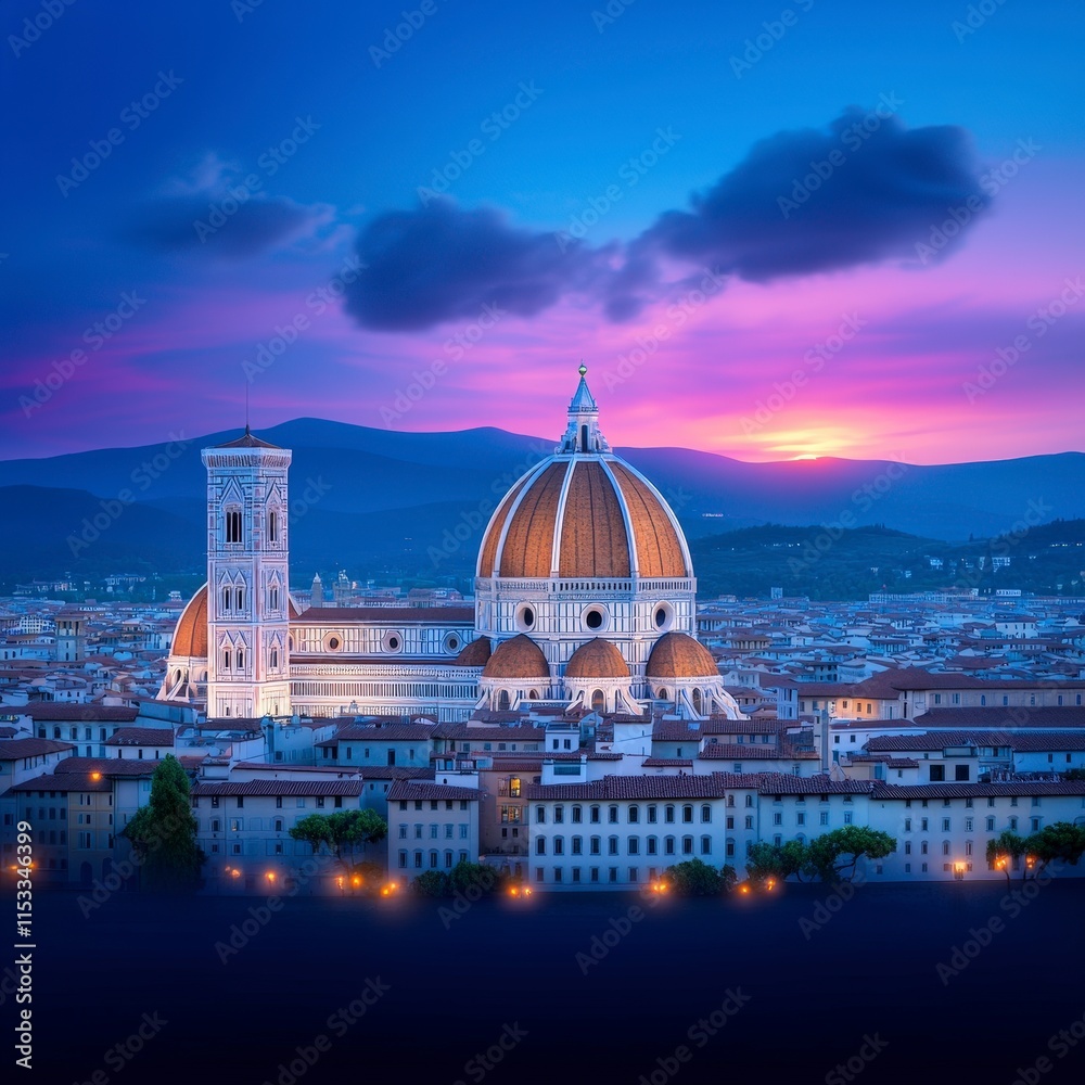 Fototapeta premium Florence Cathedral Sunset Italian Renaissance Architecture Duomo Campanile