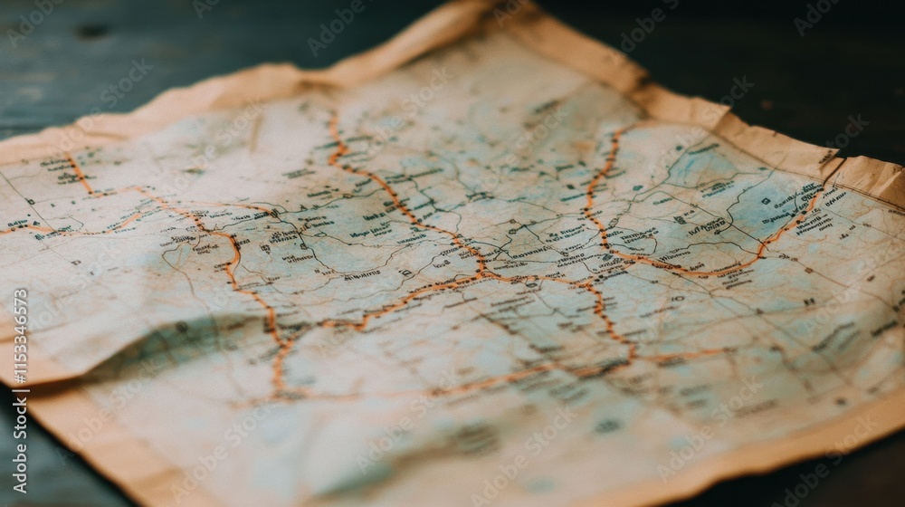 Naklejka premium Detailed Vintage Map Close Up for Travel Planning