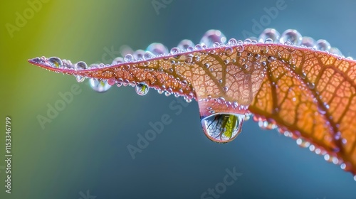 A close-up of a delicate dewdrop clinging to the edge of a leaf
