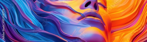 A Close-up Shot of a Abstract human faces with digital patterns and bright colors