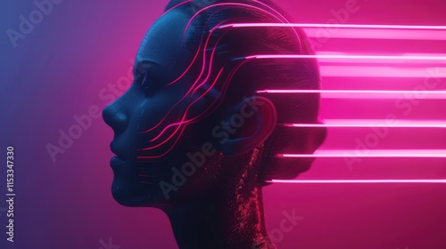 A Close-up Shot of a Abstract human silhouettes with neon light streaks