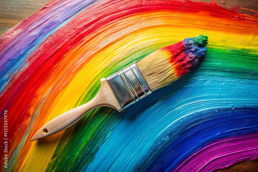 Fototapeta premium Rainbow Paintbrush Bird's Eye View - Colorful Artistic Brushstrokes Aerial Shot