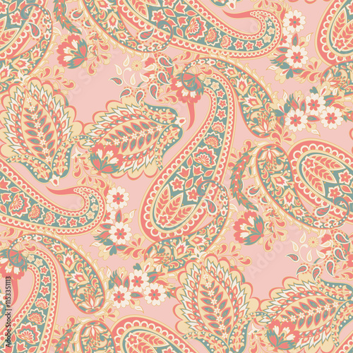 Paisley Floral oriental ethnic Pattern. Seamless Vector Ornament. Damask fabric patterns.