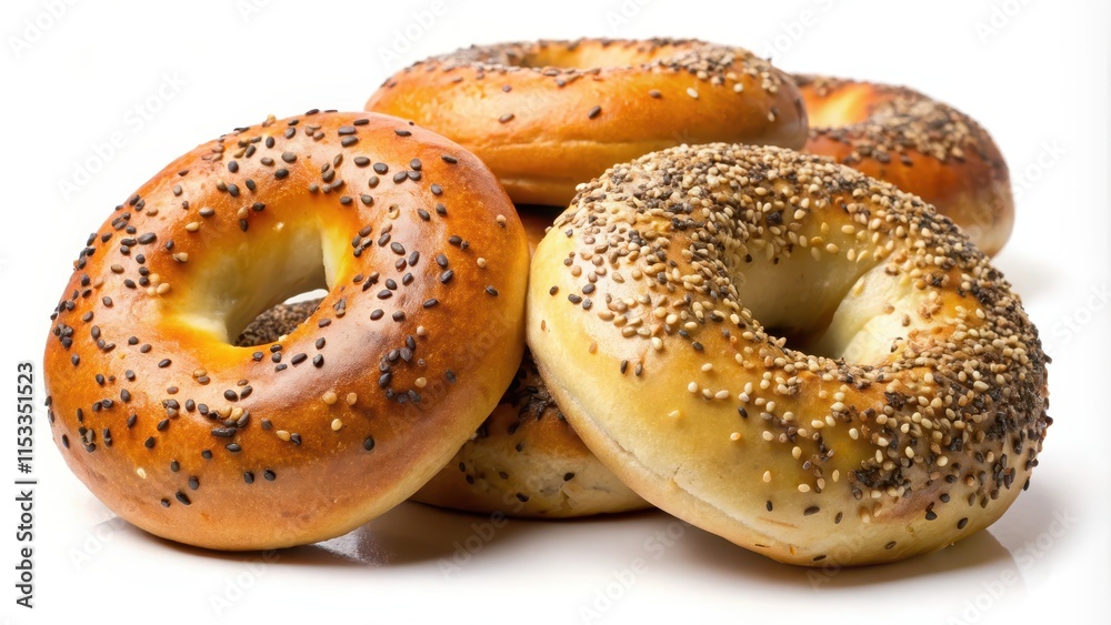 Fresh everything bagels isolated on white background , Bagels, Everything, Fresh, Food, Breakfast, Baking, Carb, Delicious Fresh everything bagels isolated on white background , Bagels, Everything, Fresh, Food, Breakfast, Baking, Carb, Delicious