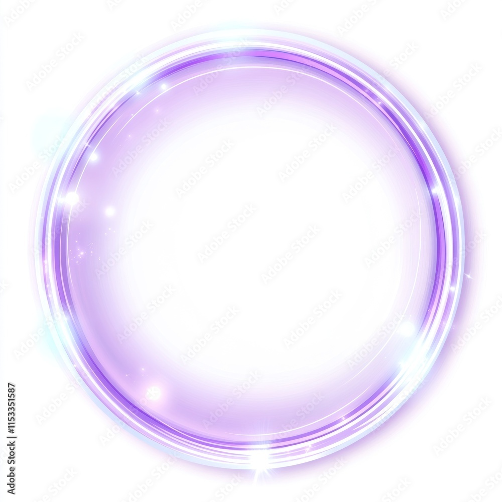 Fototapeta premium Glowing purple circular frame with sparkles.