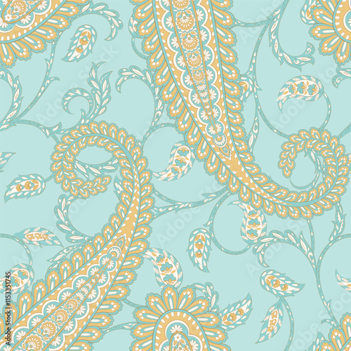 Trendy ethnic-style vector paisley pattern. Seamless Fashionable vector template for any design projects photo