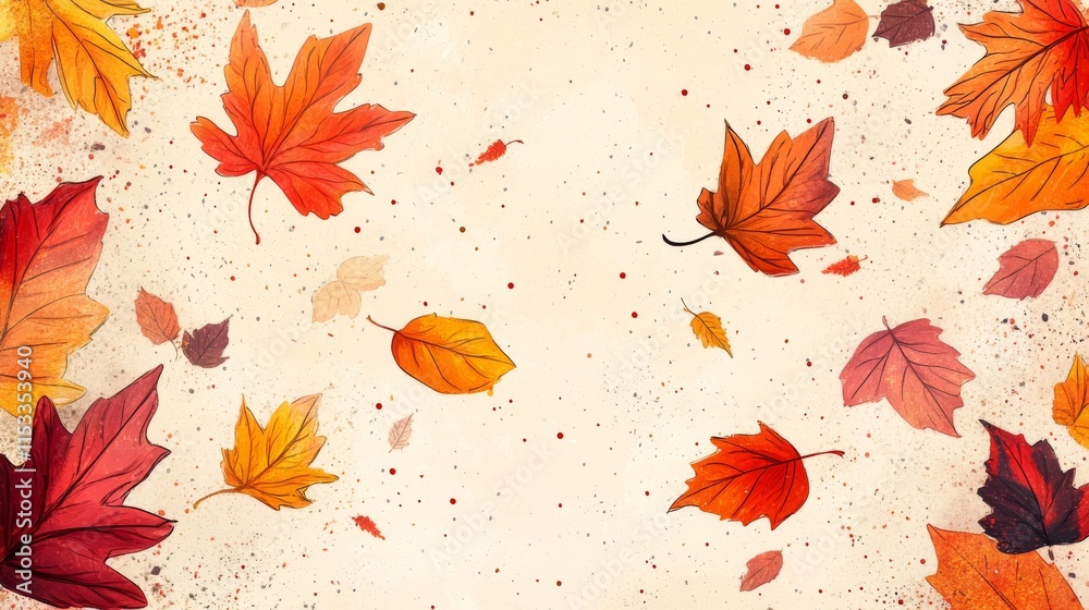 Fototapeta premium Autumn Leaves Falling Gently On A Beige Background