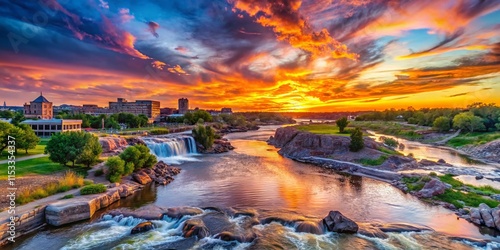 Sioux Falls Sunset: Majestic River Landscape with Copy Space for Text