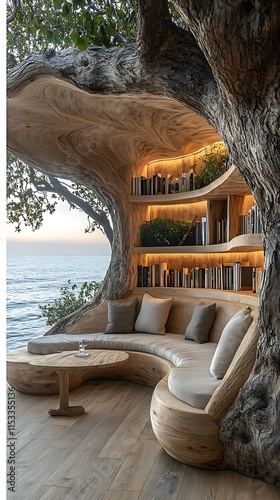 Cozy reading nook ocean nature inspired high resolution hd image
