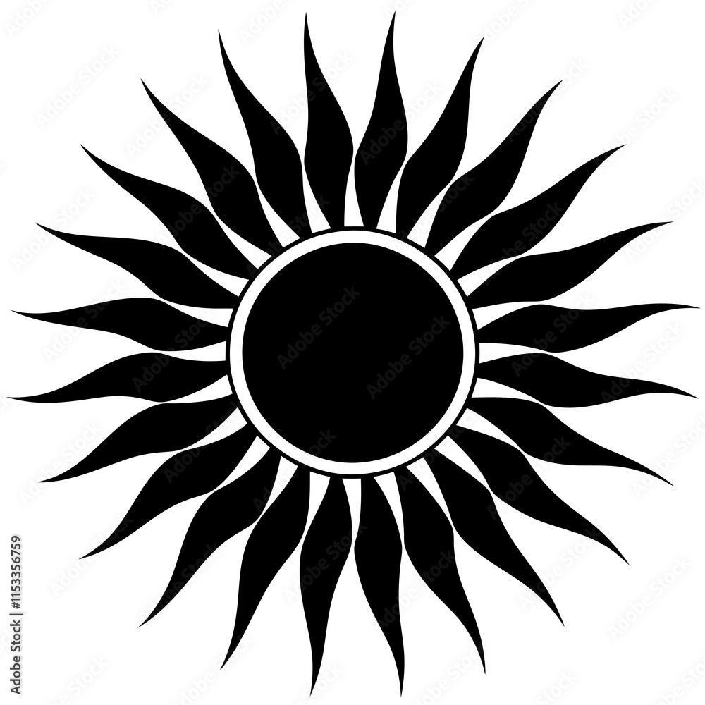 Sun silhouette vector on white background.