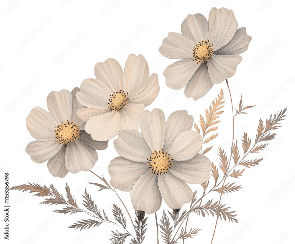 Fototapeta premium PNG Cosmos flowers illustration background petals.