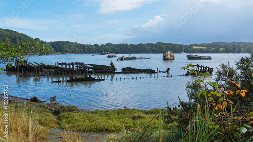 Scenic view of Kerhervy boat cemetery near Lanester photo
