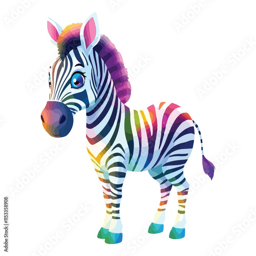 Watercolor vector of a cartoon zebra animation, isolated on a white background, zebra animation