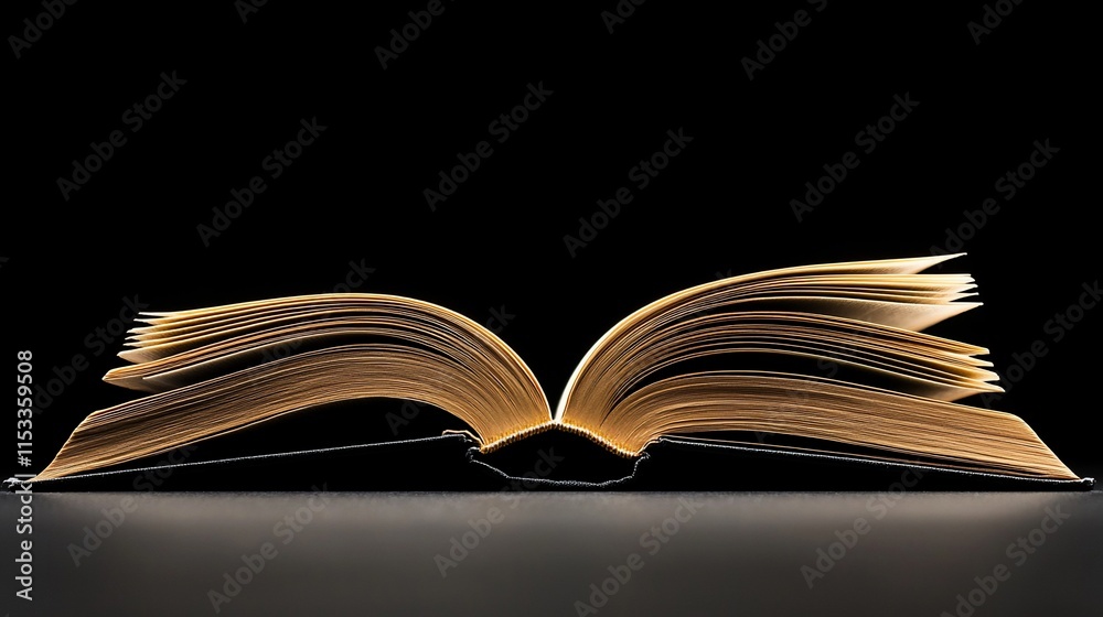 Fototapeta premium Open antique book on dark background.