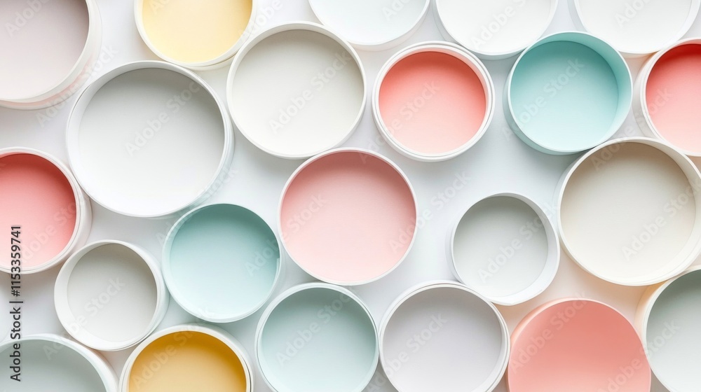 Pastel Colored Circular Containers Arranged Artistically Pastel Colored Circular Containers Arranged Artistically