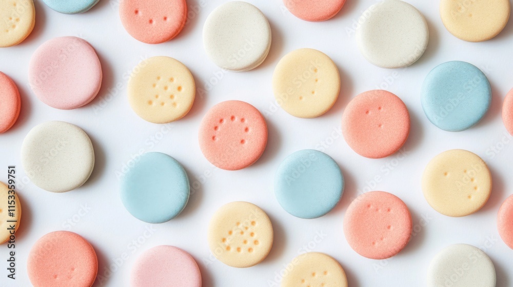 Pastel Colored Round Cookies Arranged in a Pattern Pastel Colored Round Cookies Arranged in a Pattern