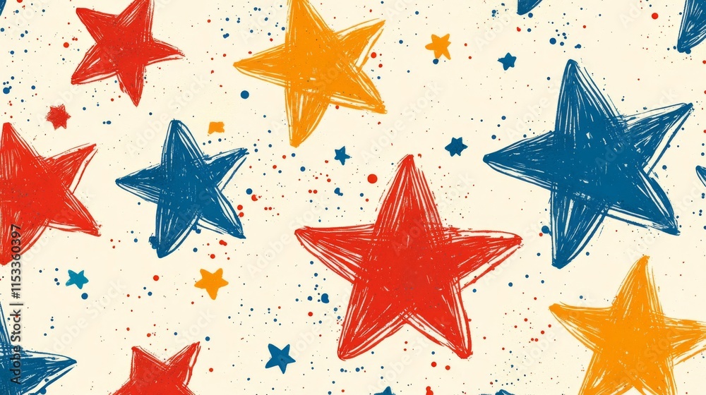 Colorful Hand Drawn Stars Scattered Across a Cream Background Colorful Hand Drawn Stars Scattered Across a Cream Background