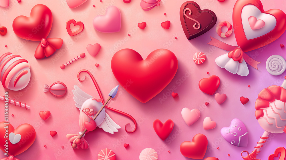 Valentines Day Candy Hearts And Cupid Design Valentines Day Candy Hearts And Cupid Design