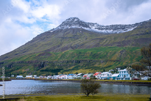 Cityscape of Seydisfjordur village  in Eastern Iceland