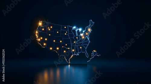 Abstract digital map of America, concept of American global network and connectivity, data transfer and cyber technology, information exchange and telecommunication photo