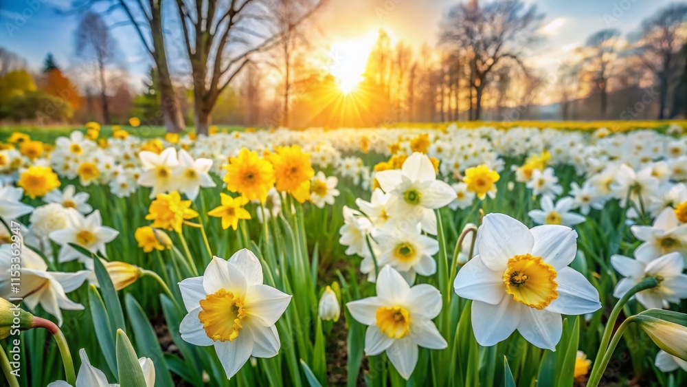 Obraz premium Spring Blossoms: Daffodils and Spring Flowers Festive Background