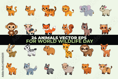 A set of cute colorful animal vectors for Wildlife Day